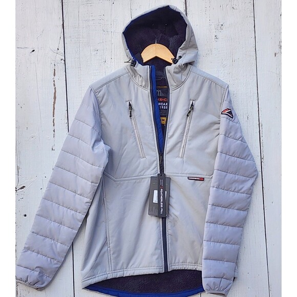 $175 HAWKE & CO Men's Grey Insulated Hooded High Rise Wind Resistant Coat Sz M